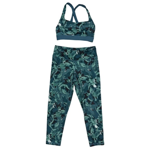 Patagonia Pants - Patagonia Womens Teal Abstract Print Sports Bra and Cropped Leggings Set Small